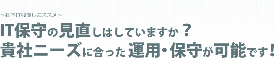 ～社内IT棚卸しのススメ～　IT保守の見直しはしていますか？貴社ニーズに合った運用・保守が可能です！